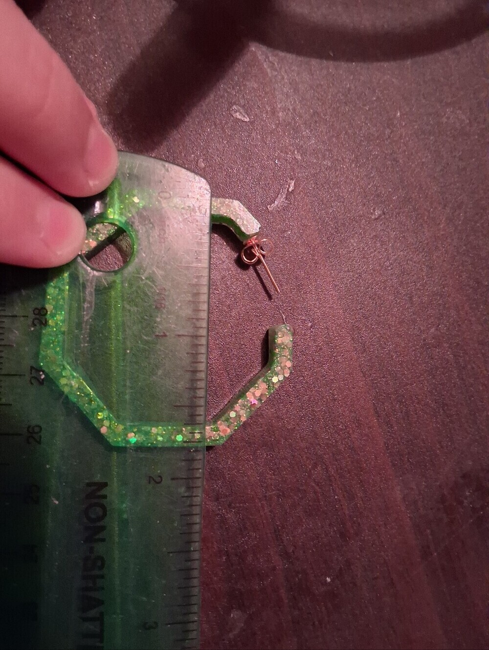 Green Glitter Hoop Earrings - Picture 6 of 6